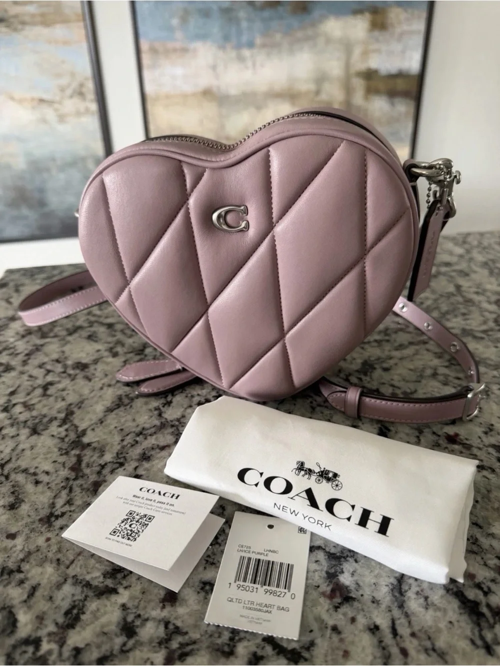 Coach Quilted Heart Crossbody Bag Soft Purple